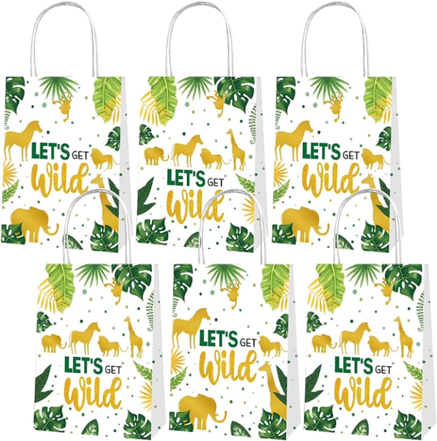 TAME Jungle Safari Party Favor Bags, 12 Pcs Jungle Animal Theme Candy Treat Bags Paper Gift Bags with Handles for Baby Shower Birthday Wedding Party Favor Jungle Safari Party Supplies Decorations