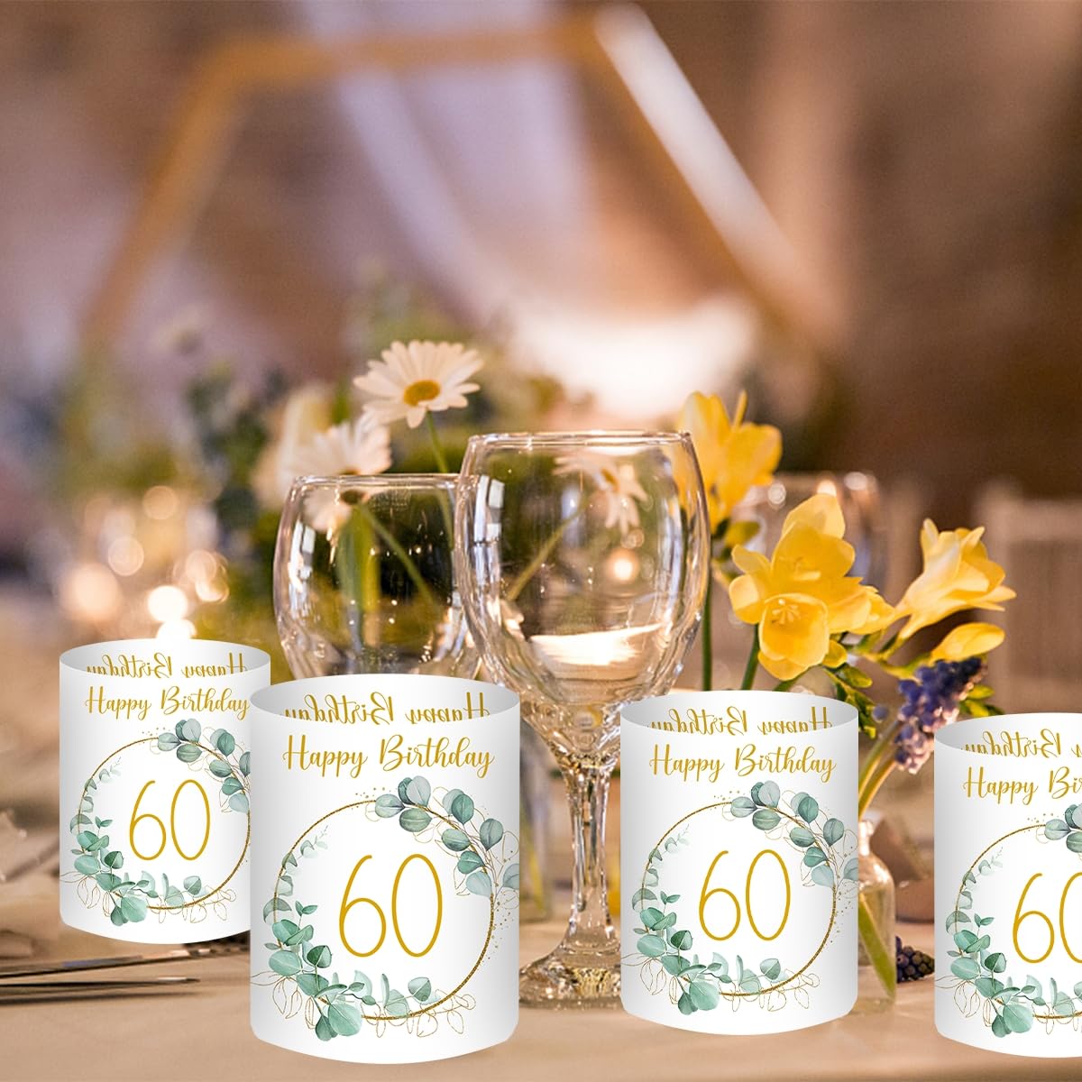 Lot de 12 photophores décoratifs de table pour 60 ans Happy Birthday