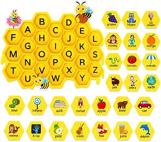 Alphabet Felt Board Set with Hook and Loop Dots, Honeycomb Letter Matching Felt Pieces, Picture Word Cards for Classroom Teaching Supplies, Flannel Board Activities, Board Not Included