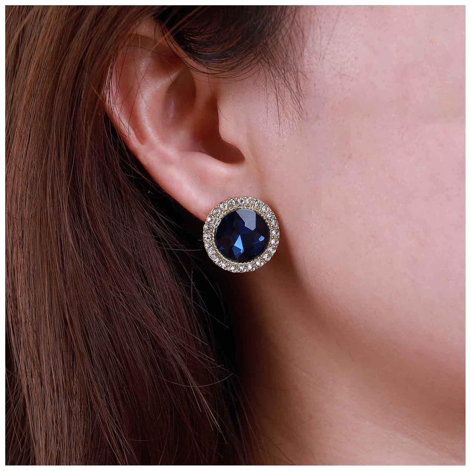 Vintage Sapphire Circle Earrings Gold Sapphire Stud Earrings Round Sapphire Earrings Geometric Blue Crystal Earrings Jewelry for Women (Blue) - Image 3