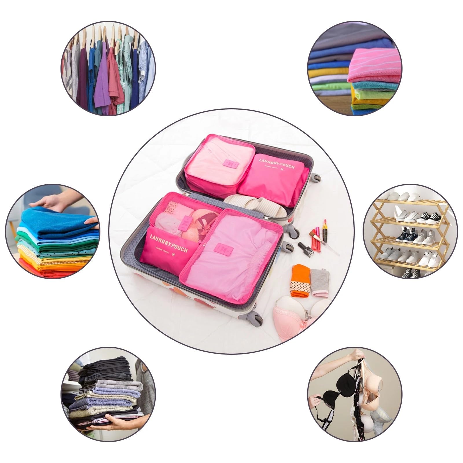 6 pezzi di cubi da viaggio for organizzare valigie, organizer for vestiti, organizer da viaggio, pieghevole, a compressione, for riporre i bagagli. Per Risparmiare Spazio Nella Valigia