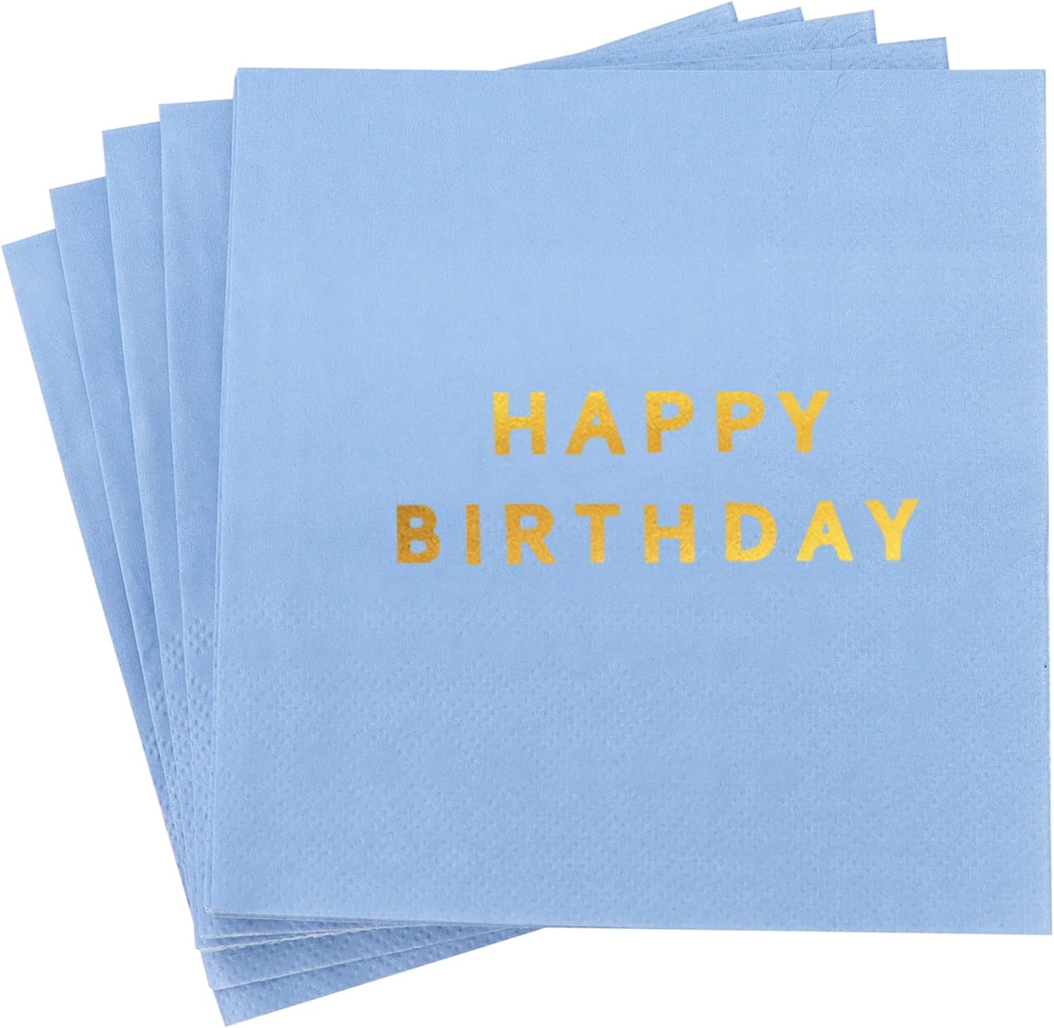 DecoGlee 52 Pack Gold Foil Happy Birthday Cocktail Napkins - Birthday Party Dinner Hand Napkin for Party Supplies Decorations Table Decor for Women man(5" Folded 3 Ply-Light Blue)