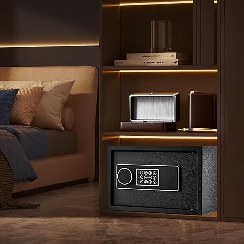 Miniatura 7 de Caja fuerte de 9.8 pulgadas de alto, caja fuerte personal para el hogar con bolsa ignífuga, caja de bloqueo electrónica digital, 9.8 x 13.8 x 9.8