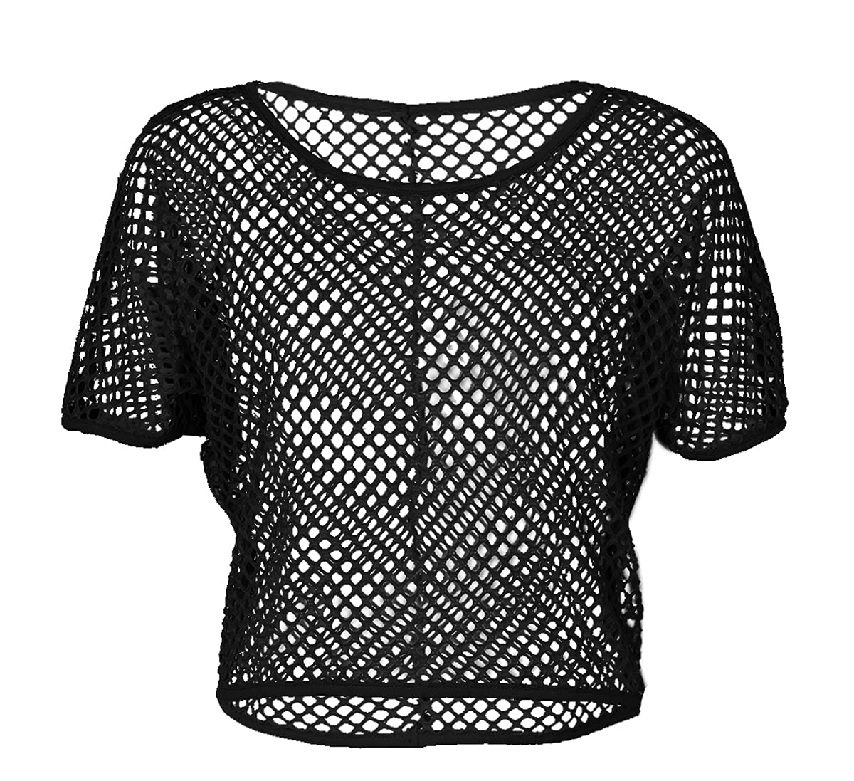 Smile Fish Women Casual Sexy 80s Costumes Fishnet Neon Crop Tops T-Shirt (0043,02#Black,L)
