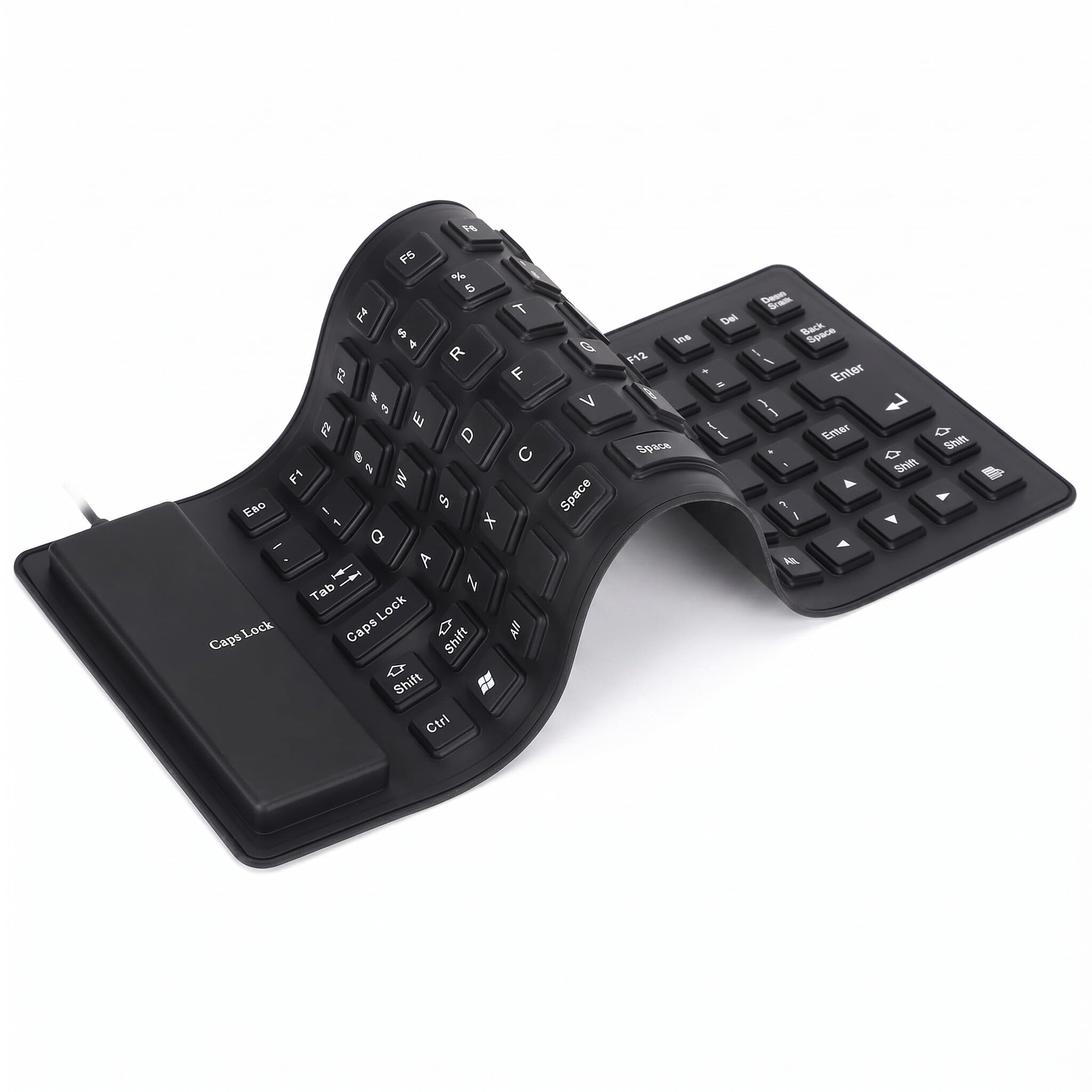 Bewinner 85 Keys USB Foldable Silicone Keyboard Waterproof Quiet Soft Touch Portable Keyboard for Laptop Travel (Black)