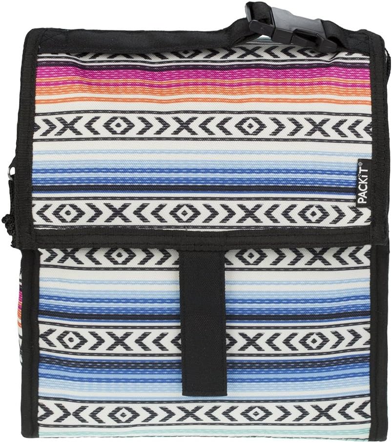 PACK IT 10 inch 10 hour Freezable Foldable Reusable Multipal Uses Lunch Bag with Adjustable Strap (FIE Blue)