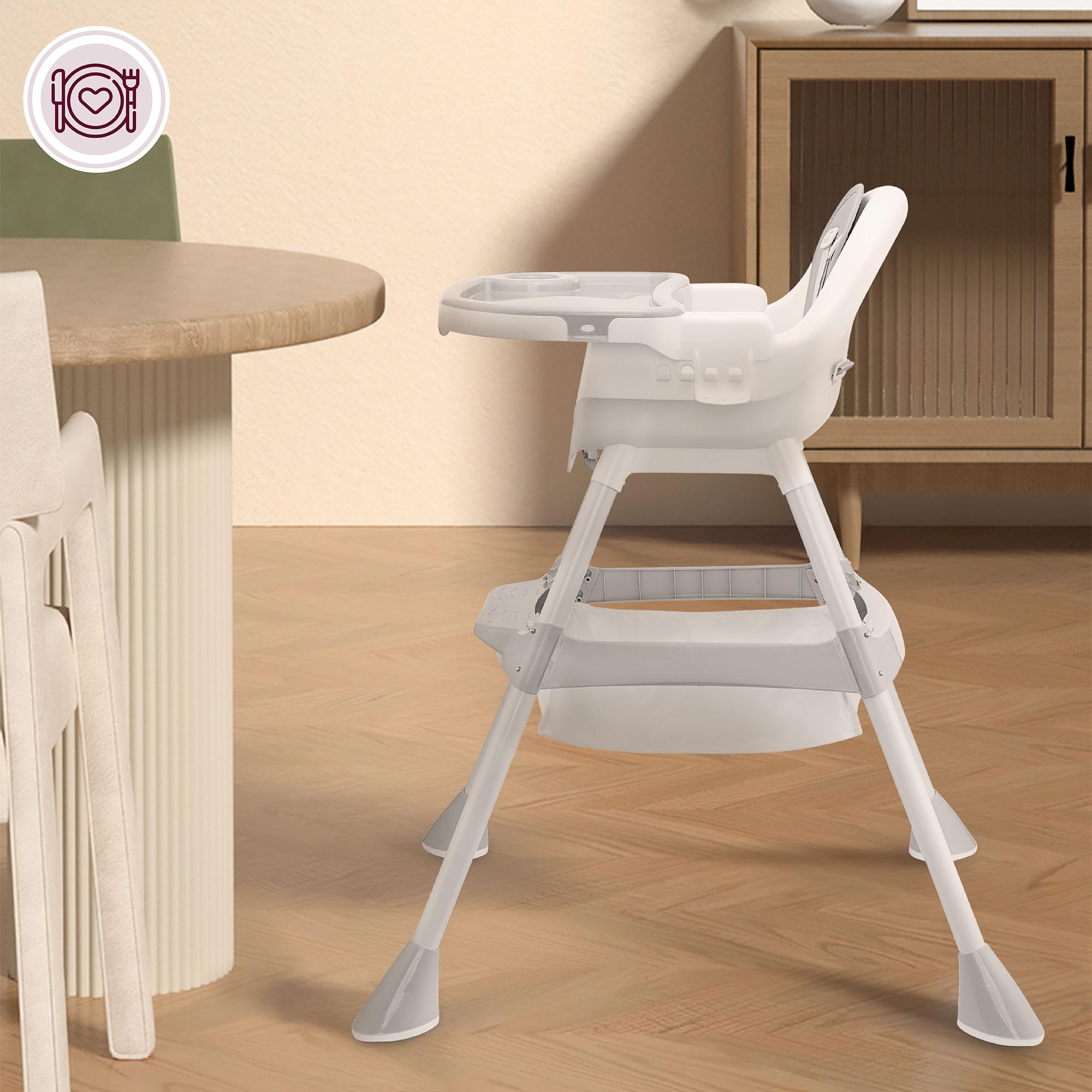 Moby-System Chaise Haute Réglable Magnolia 2en1 Grise Similicuir Dès 6 Mois