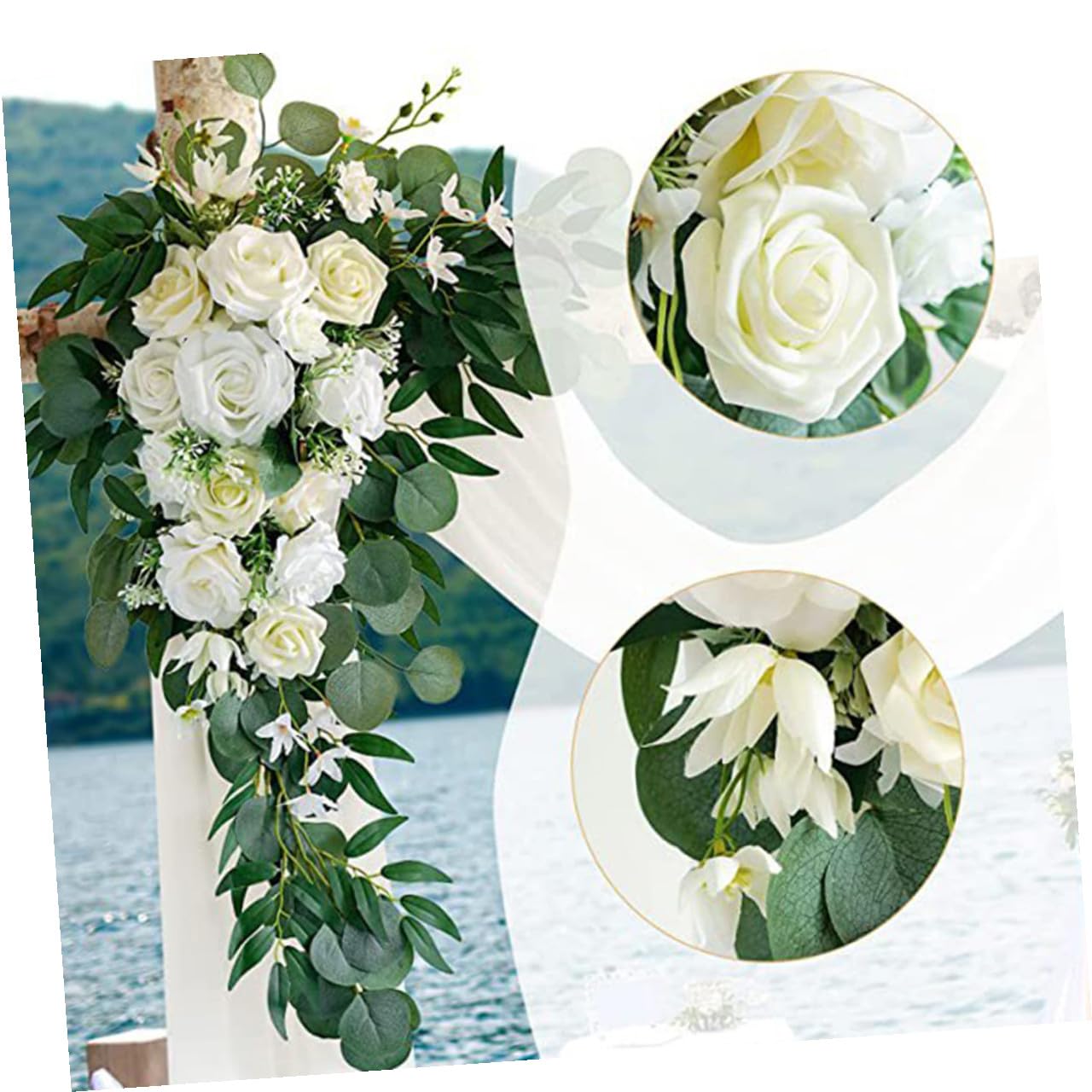Zerodeko Set di Fiori Artificiali per Decorazione per Struttura Nuziale Bianco, in Seta Artificiale e Garza, Facile da Curare e Mai Appassire, per Allestimenti di Matrimoni