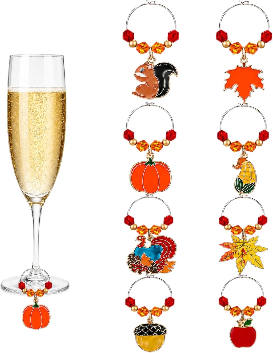 Sasylvia 8 Pcs Fall Wine Glass Charms, Autumn Glasses Markers