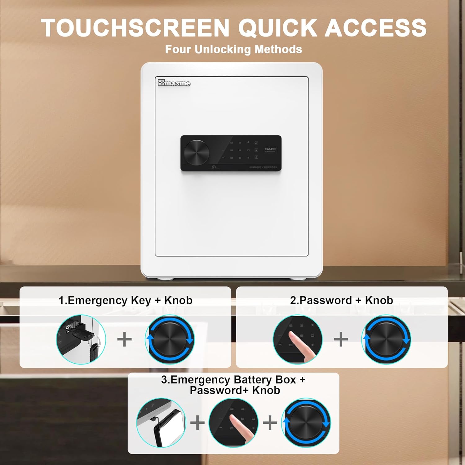 Safe Box, Home Safe with Fireproof & Waterproof Bag for Money Cash Documents Personal Safes Box Small Safes for Home Office Dorm with Digital Electronic Keypad & Removable Shelf (2.0 Cubic Feet White)