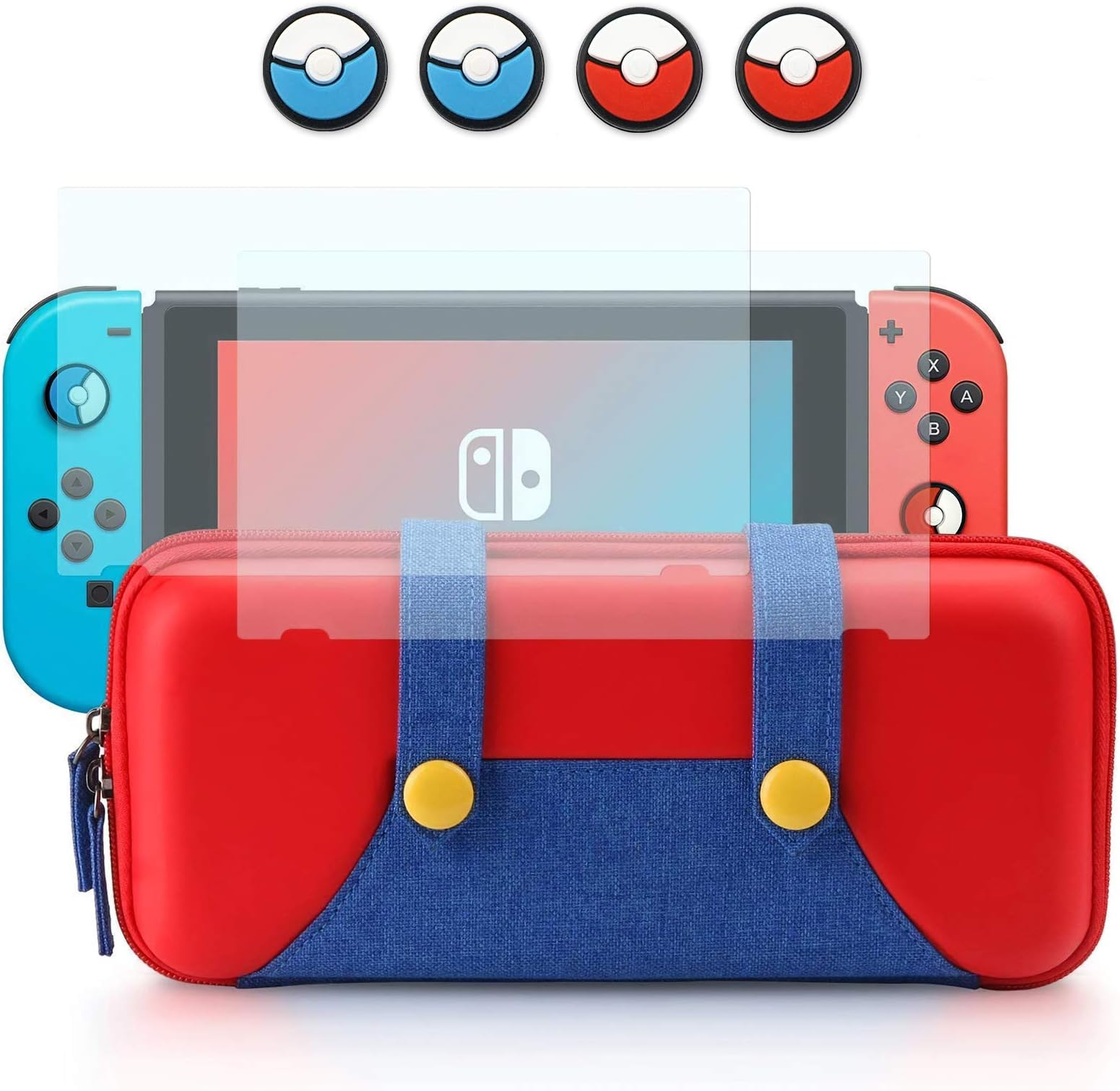 DJROLL Carrying Case Compatible with Nintendo Switch, Stylish Portable Hard Shell Travel Protection Carrying Case Game Pack with (2 pack) Tempered Glass Screen Protector, 10 Game Card Slots (Red)