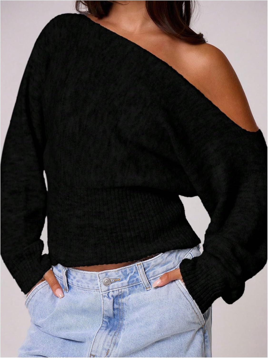 Milumia Women's Off The Shoulder Sweater Long Sleeve Cinched Waist Fall Knit Tops Knitwear - Image 6