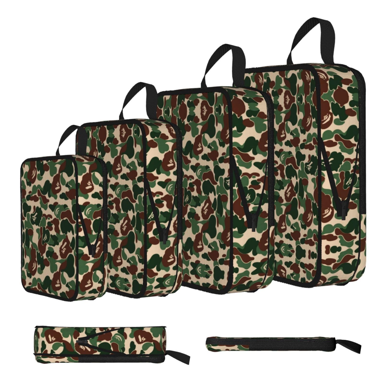 Aniaml Camouflage Green Print Compression Packing Cubes 4-Piece Set With Multi- Compartment Travel Bag, Waterproof Suitcase Organiser Bags