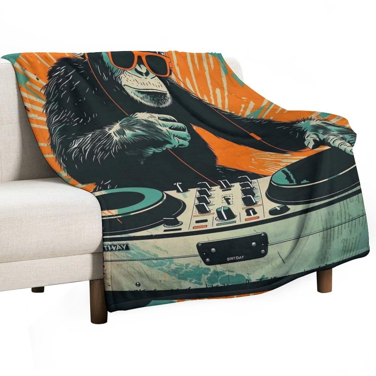 YHGSREUOH DJ-Chimp-Happy-Birthday_02 Flannel Blankets Fleece Soft Throw Lightweight Plush Gifts for Couch, Bed, Cozy Sofa Plush, Chair, Lovers 130x150cm(50x60in)