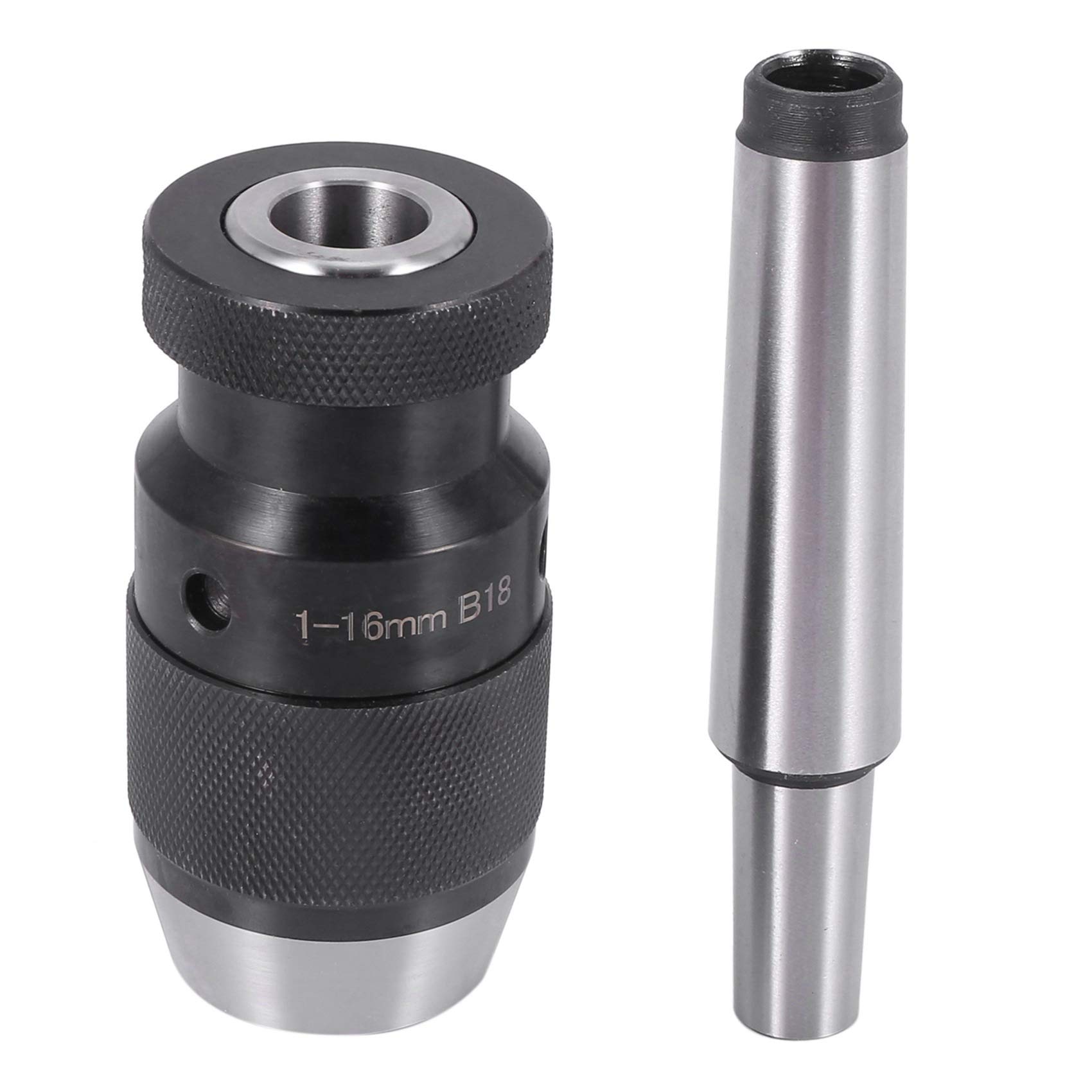 Ehwisbe Black/Silver Keyless Drill Chuck 1-16Mm B18 + Mt3 Din228a Morse Taper Arbor