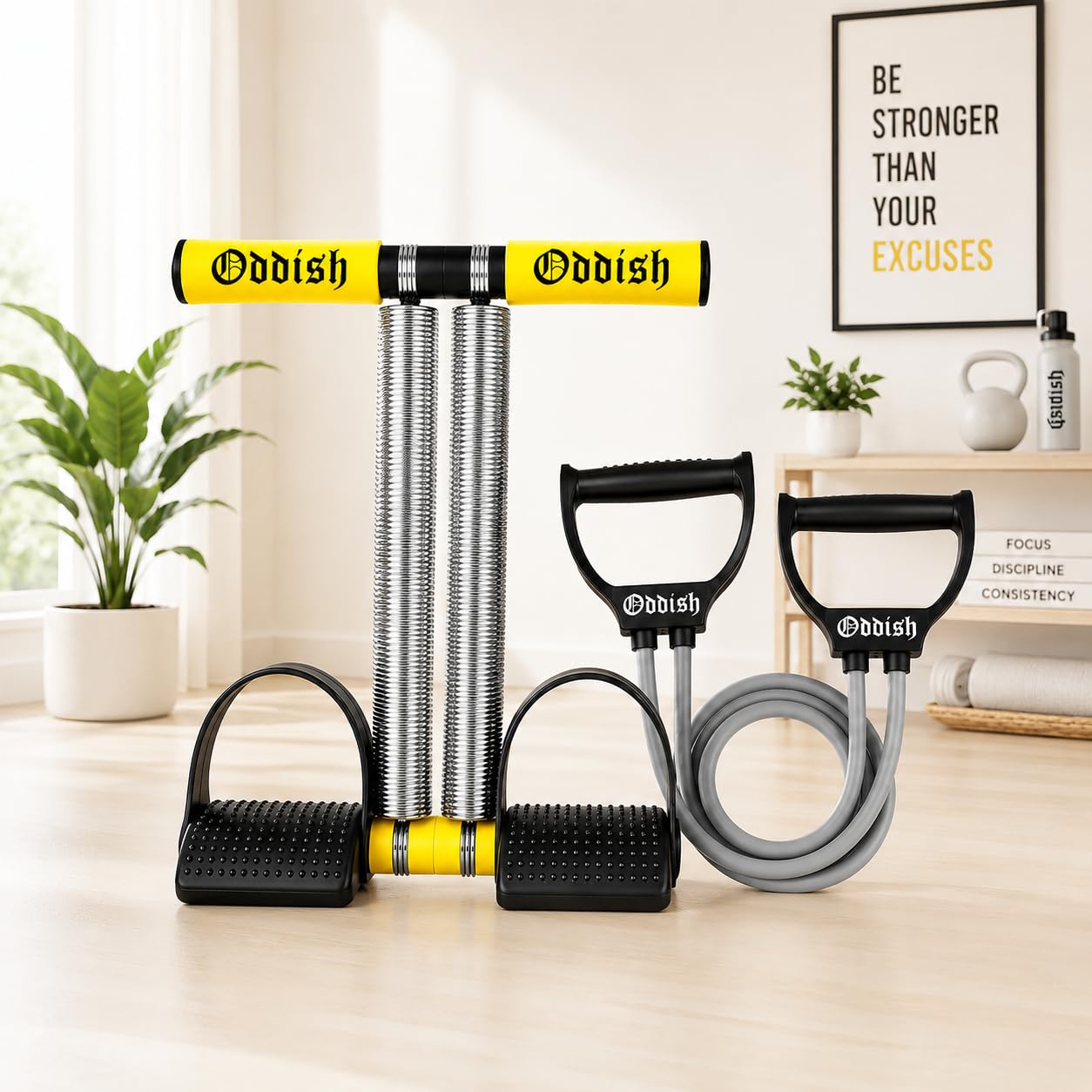 ODDISH way to fitness Heavy Duty Double Spring Tummy Trimmer with Resistance Tube |Ab Exerciser Combo for Men & Women | Home Gym Equipment for Belly Fat Loss, Abs, Waist, Arms & Full Body Workout (Yellow)