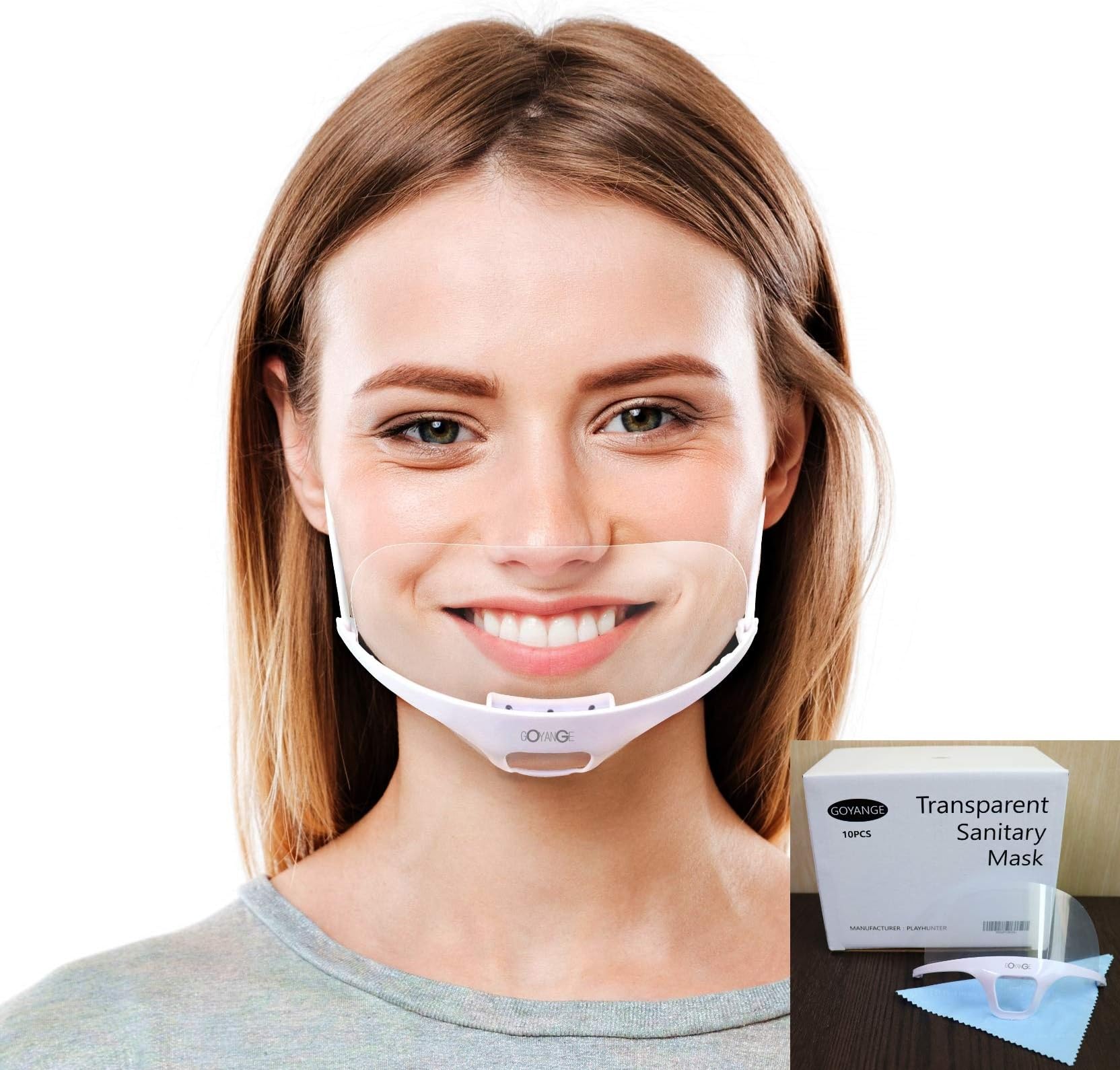 10PCS Professional Transparent Sanitary Cover Open Face Guard for Hotels, Mall, Beauty Salons, Food Handlers, Read Lips Microfiber Glasses Cleaner Random Color 1PCS