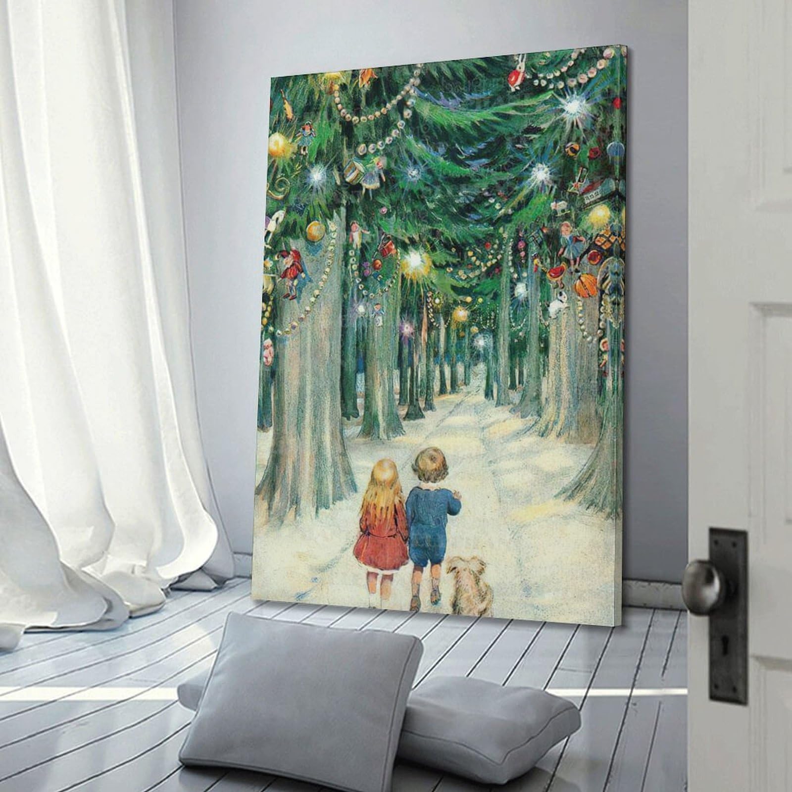 CWLLOG Stampe artistiche da parete su tela, poster natalizio giocoso avventura nella foresta che mostra festival innocenti, decorazione moderna per soggiorno e camera da letto, 40 x 60 cm