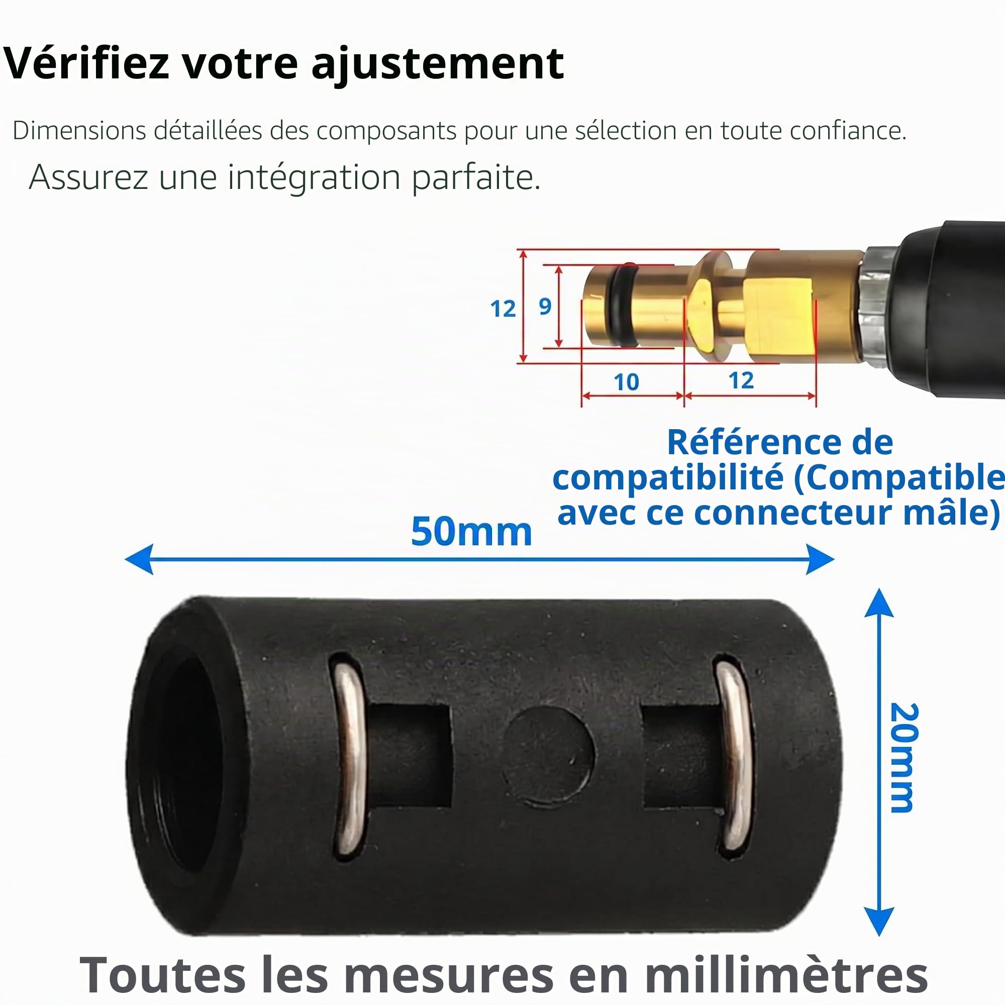 Adaptateur de Tuyau de Rechange et Raccord de Tuyau Haute Pression Etanche, Connecteur Rapide en Plastique pour Rallonge de Nettoyeur Compatible avec Kärcher K2 Clic, K3, K4, K5, K6, K7 (1pc)