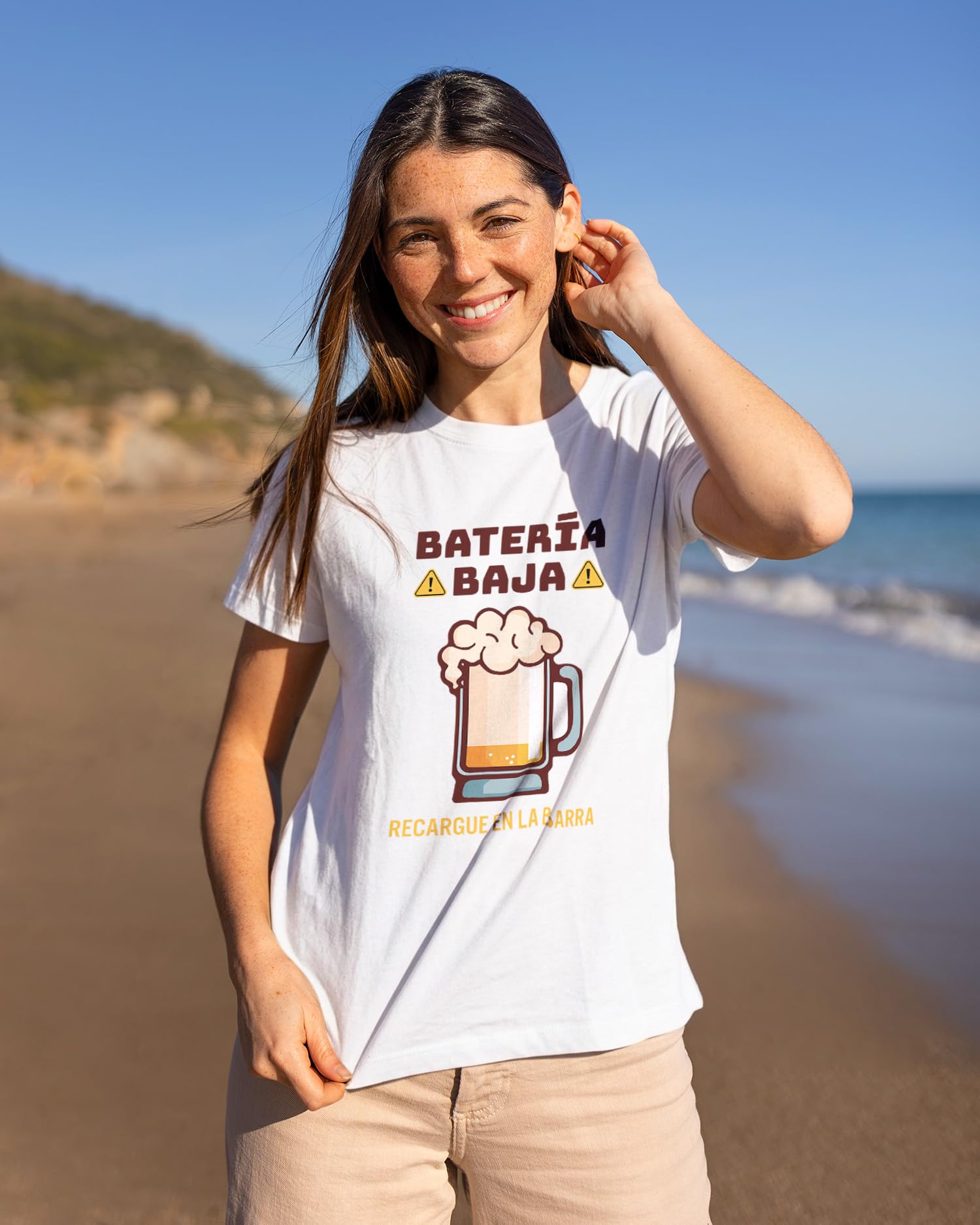 Panorama Camiseta de Manga Corta - Batería Baja Cerveza - 100% Algodón - Regalos Originales para Hombre y Mujer - Camisetas Graciosas - Ropa Unisex - Regalo Divertido