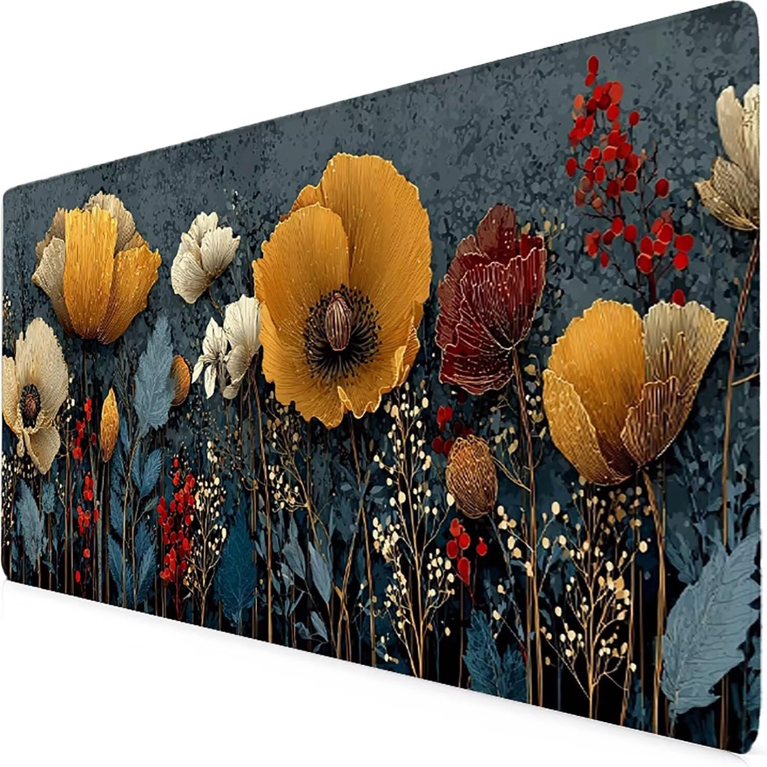 Tappetino Mouse XXL 1000x500mm Arancia Mousepad Fiore Tappetino Scrivania Grande, con base in Gomma Antiscivolo, Impermeabile Sottomano Scrivania per Computer, Accessori Gaming Mouse Pad 5-6004b