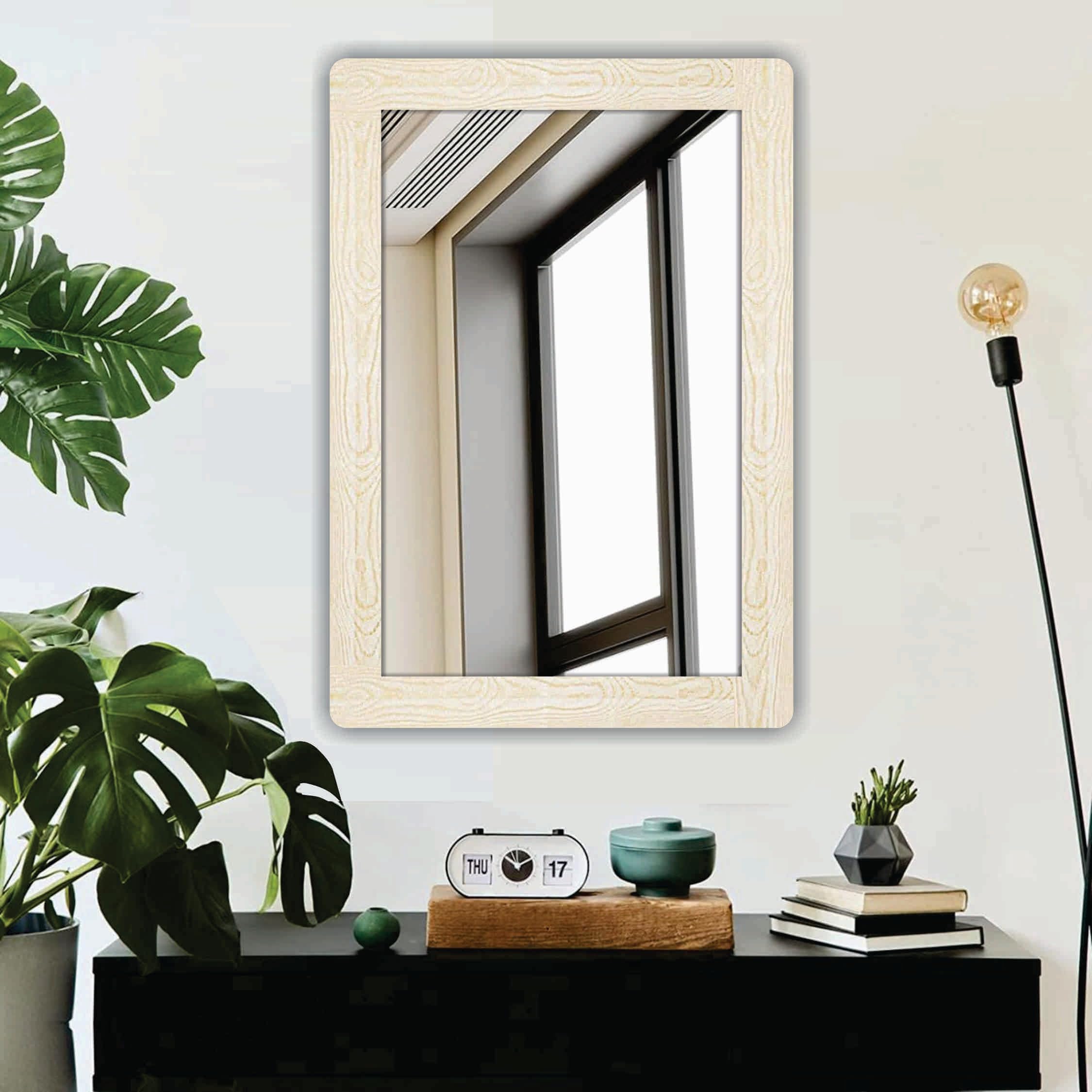 Small Size Rectangle Mirror for Cosmetic Shaving Make Up Bathroom and Indoor Use (Pine 9x13inch)