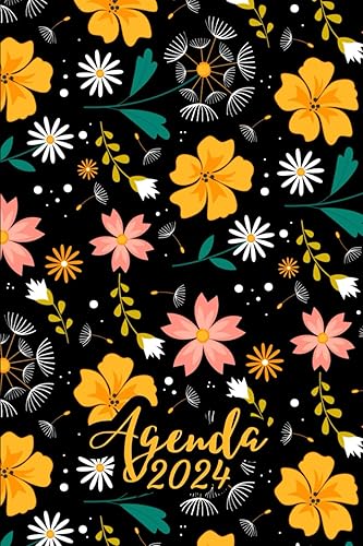 Agenda 2024: Semainier 1 Semaine Sur 2 Pages - 12 mois de Janvier 2024 à Décembre 2024 - Petit Format A6 - Fleurs.