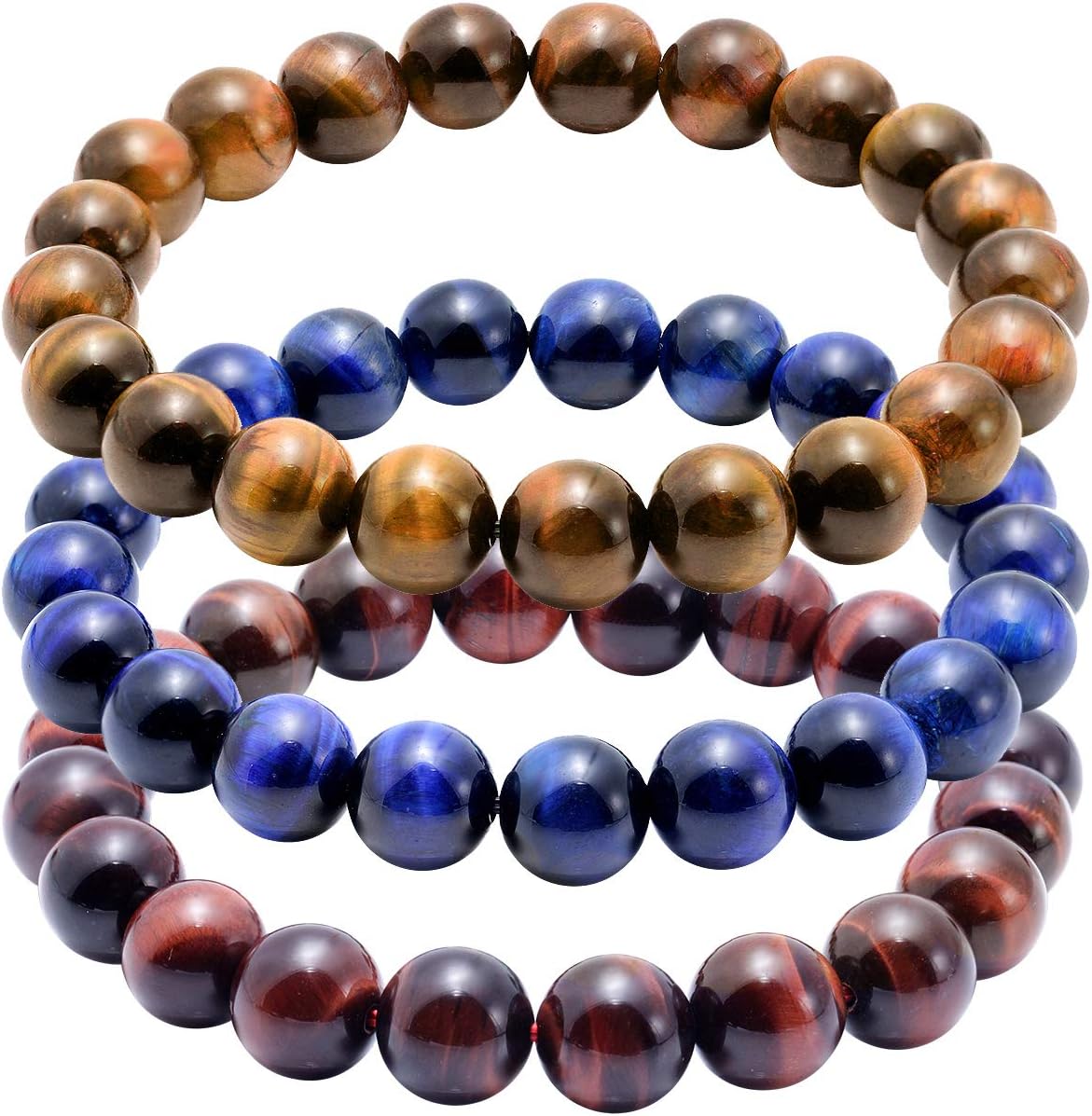 Jewever Original Natural Tigereye Gemstone Smooth Round Beads Stretch Bracelet Unisex(multiple pieces)