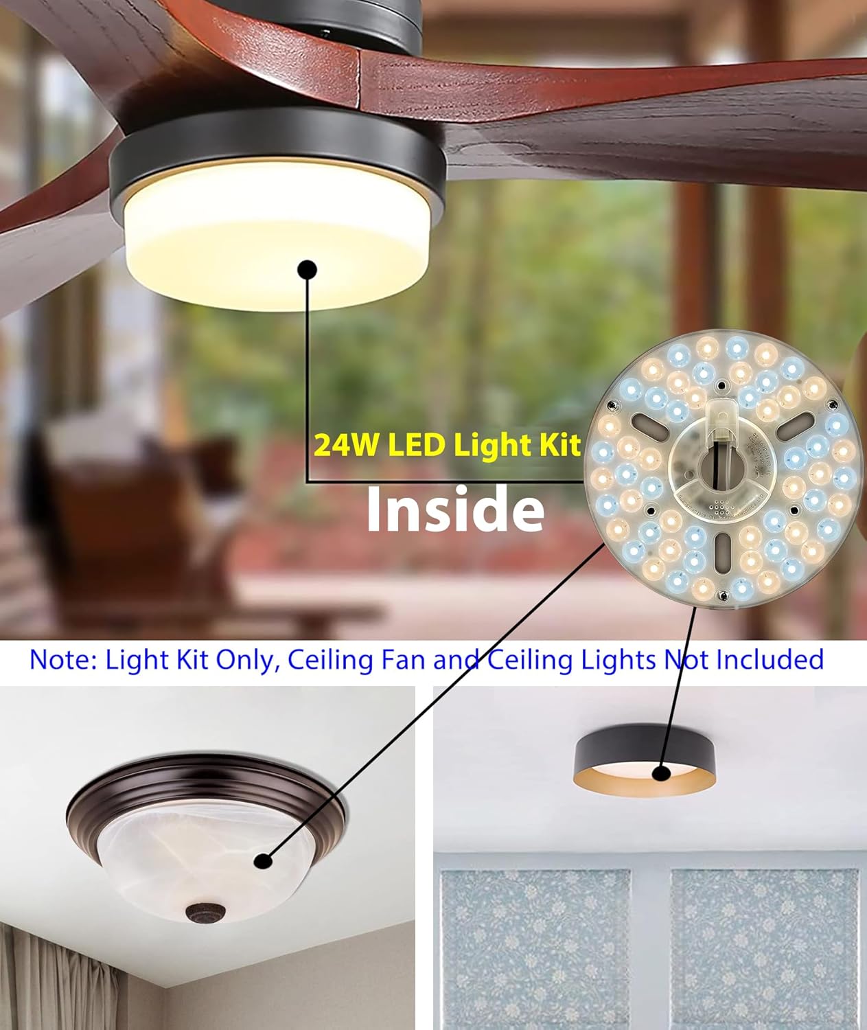 24W 6.4" Dimmable LED Light Engine Retrofit Kit for Ceiling Fan Light Replacement LED Board Panel,3 Color Temperature Adjustable,ETL Listed