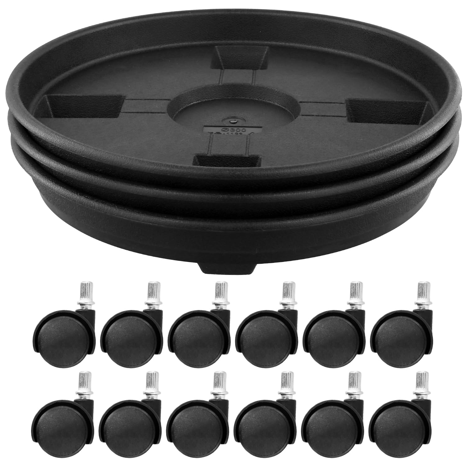 QWORK® 3 Pièces Support pot de Fleur Plastique 30 cm, Porte Plante a Roulettes, pour Intérieur et Extérieur