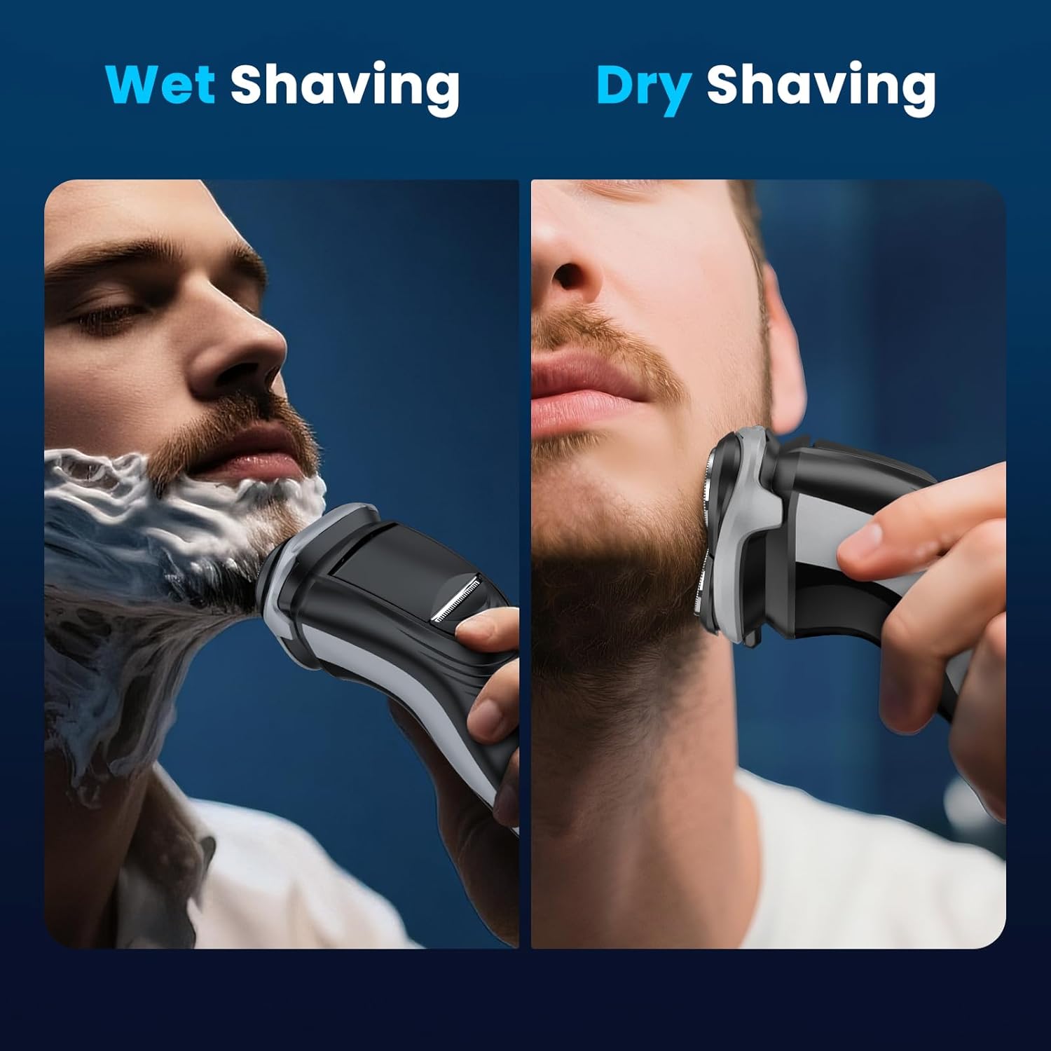 SweetLF Men's Electric Razor - 120 min runtime, 1-Hour Fast Charge, IPX7 Fully Waterproof, Wet & Dry Rotary Shaver with pop-up Trimmer, Type-C Rechargeable