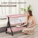 3 in 1 Baby Bassinet, Pink Bedside Bassinet Sleeper with 7 Height Adjustable, Bedside Cribs with Storage Basket and Wheels for Newborn, Easy Folding, Jestonten | Breathable