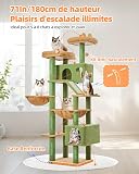 Taoqimiao Cat Tree, 180cm Cat Tower for Indoor Cats Large Cats, Multi-level Cat Climbing Tower, 8 Sisal Scratching Posts, Metal Frame Cozy Hammock, Scratch Board, 2 Top Perches, Green MSC026L - 9