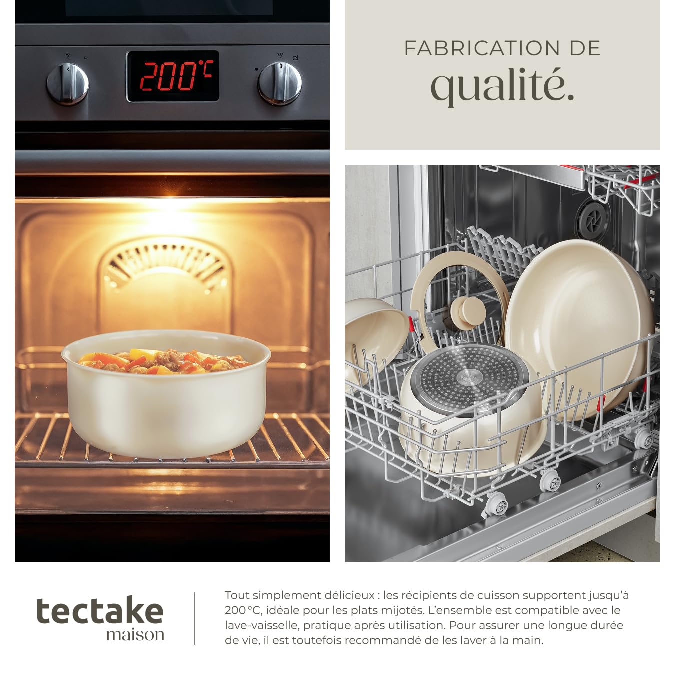 tectake® Batterie de cuisine 16 pcs, 2 Casseroles, 3 Poeles, 4 couvercles, 3 protège Casseroles Spatule Louche Induction gaz Vitrocéramique Poignées amovibles Revêtement antiadhésif en céramique Blanc