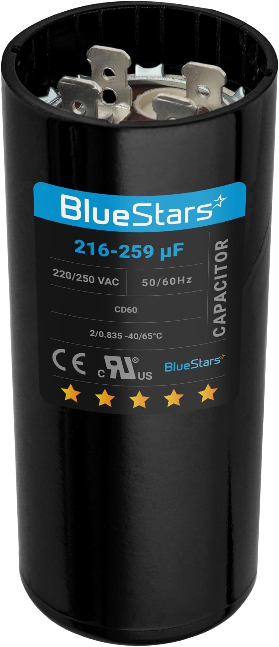 [UL Listed] BlueStars 216-259 uF MFD 220-250 VAC 50/60 Hz SC0080 CD60 Round Motor Start Capacitor Replacement Part - Universal Fit for AC Motor Run or Fan Start and Cool or Heat Pump Air Conditioner