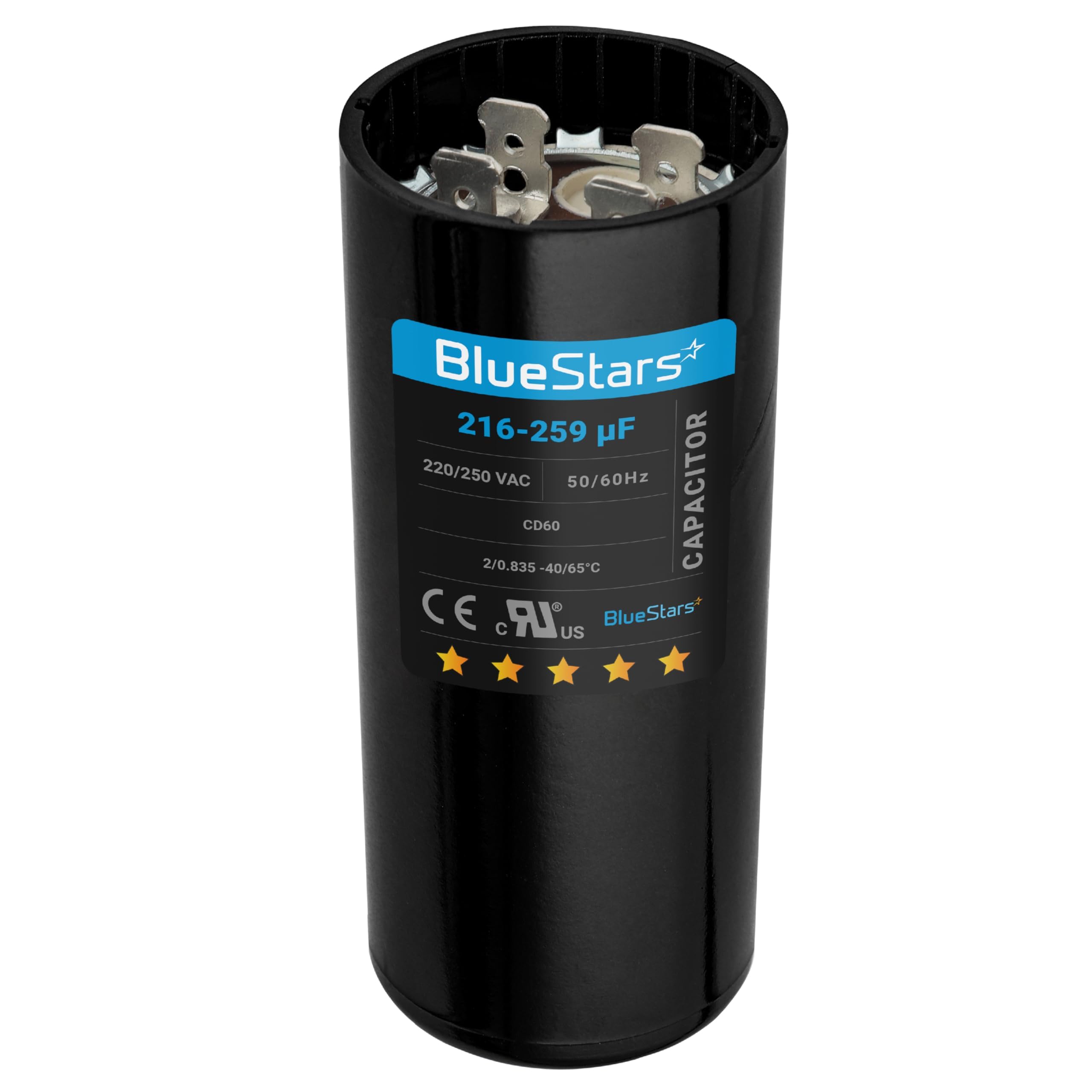 [UL Listed] BlueStars 216-259 uF MFD 220-250 VAC 50/60 Hz SC0080 CD60 Round Motor Start Capacitor Replacement Part - Universal Fit for AC Motor Run or Fan Start and Cool or Heat Pump Air Conditioner