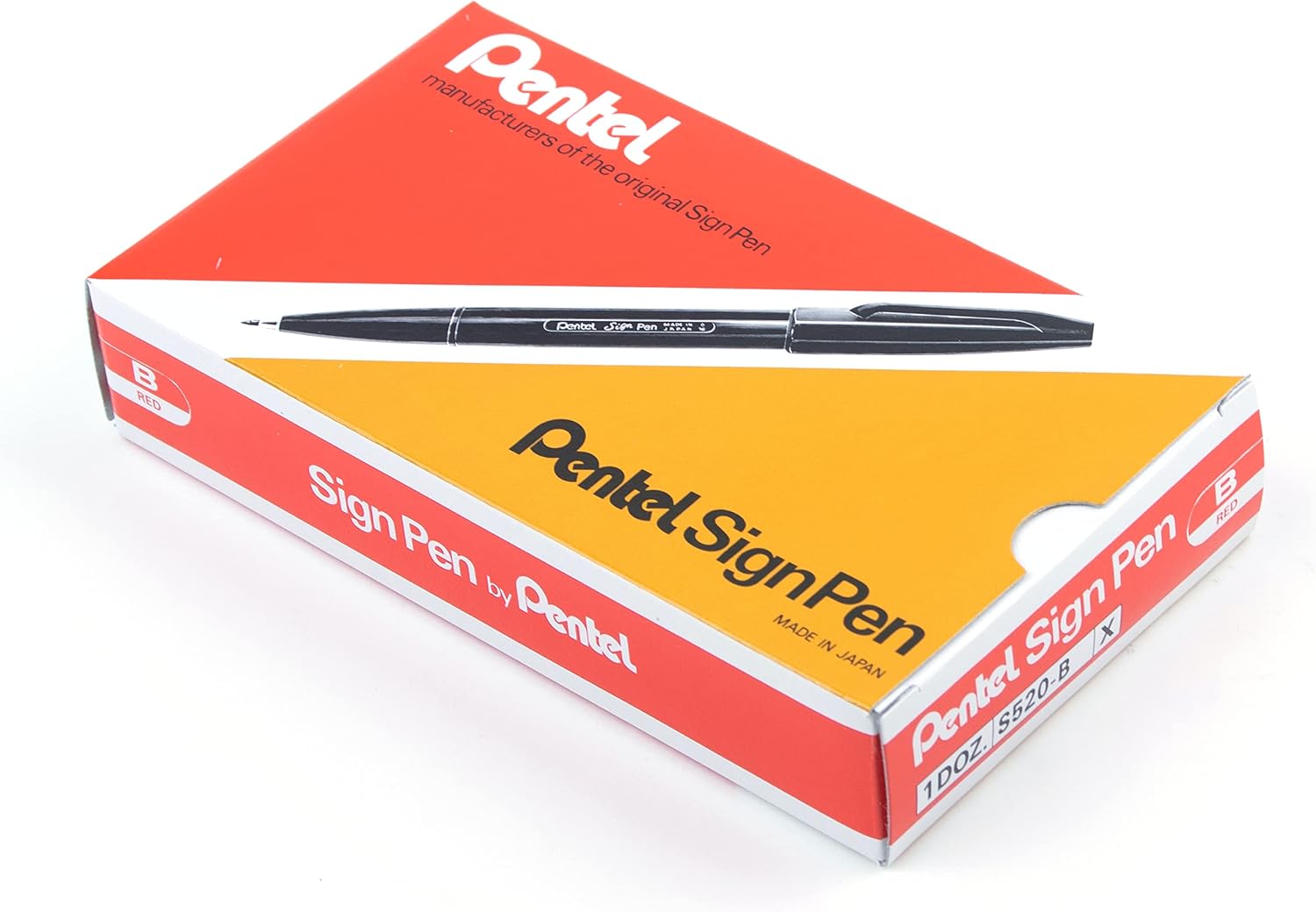 Pentel Sign Pen Fiber-Tipped Pen, Red Ink, Box of 12 (S520-B)