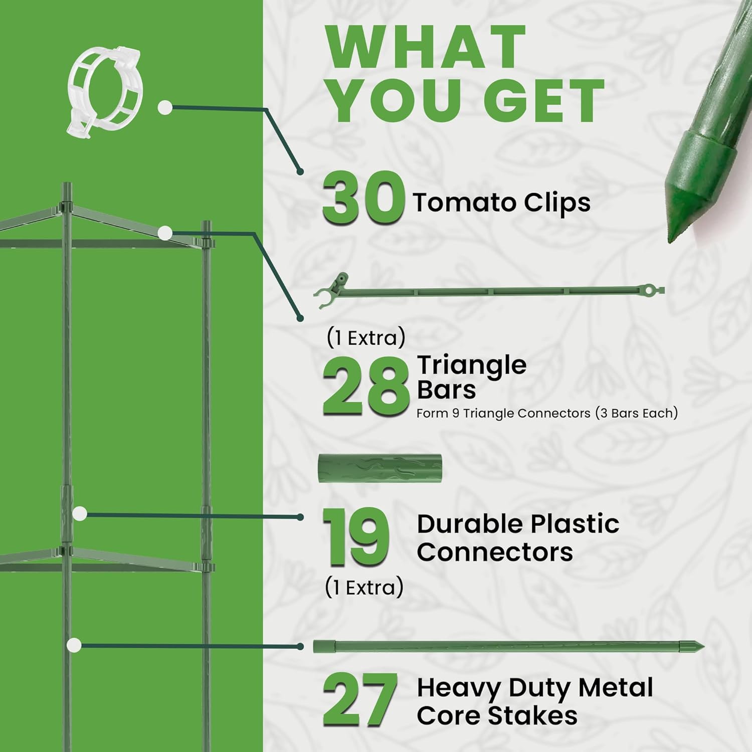 Tomato Cage - Large Trellis Stakes and Plant Support Structures for Vegetables and Climbing Plants - Tall Tomato Cages for Garden, Pots, Raised Garden Bed Outdoor Supplies (3 Pack - Up to 48")