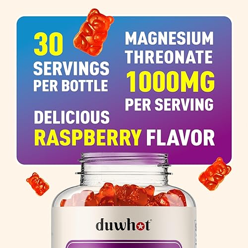 Miniatura 7 de Gomitas de treonato de magnesio de 1000 mg, suplementos de magnesio para niños y adultos, sueño, apoyo muscular y sistema nervioso, vegano, 60
