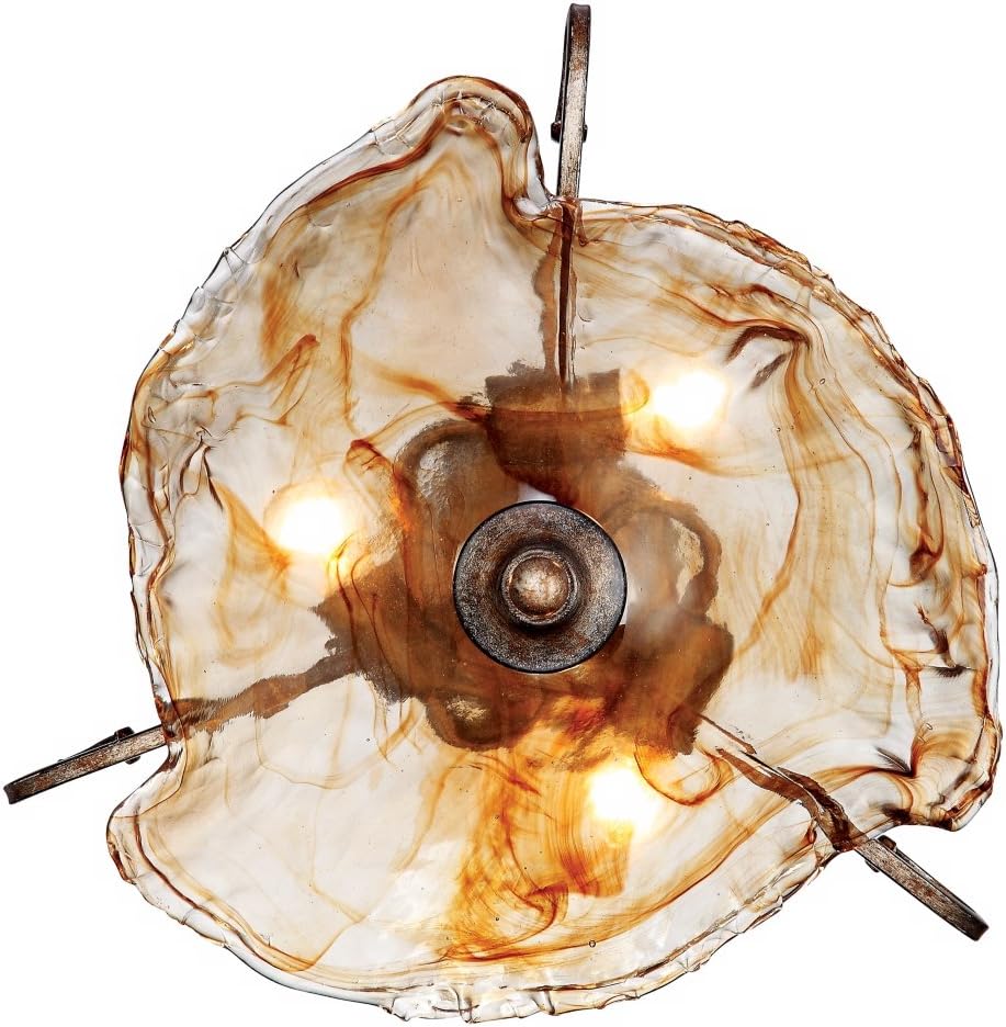 Franklin Iron Works Amber Scroll Rustic Ceiling Light Semi Flush Mount Fixture Golden Bronze 20 1/4" Wide Art Glass for Cottage Core Bedroom Kitchen Living Room Hallway Bathroom (Colors May Vary)
