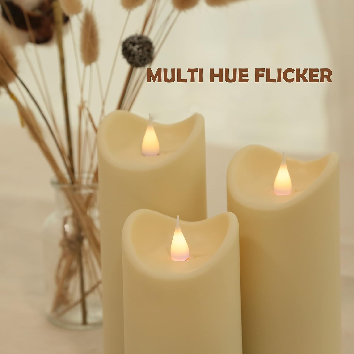 Outdoor Waterproof Flameless Candle with Moving Flame Flickering LED Candle, 10 Key Remote and Timer, Set of 3 Flameless Candle Ivory 2.75 Inch D Home Decorations