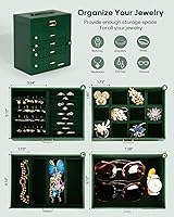 Vista 30 de Homde Regalos de Navidad de cuero sintético, enorme joyero, organizador de reloj con espejo, collar, anillo y aretes, estuche de regalo con Dorado