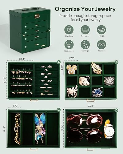 Miniatura 30 de Homde Regalos de Navidad de cuero sintético, enorme joyero, organizador de reloj con espejo, collar, anillo y aretes, estuche de regalo con Dorado