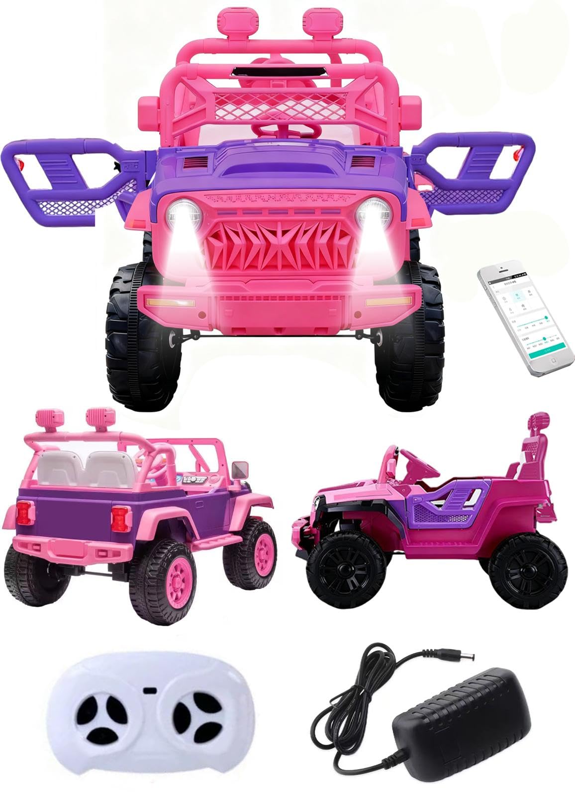 12V Kids Electric Ride On UTV, 2 Child Kids Electric Car, Remote Control, LED Lights, Horn, MP3 Music, 2 Motors, 4 Wheel Suspension, USB, EVA Wheels, Bluetooth, Leather Seat