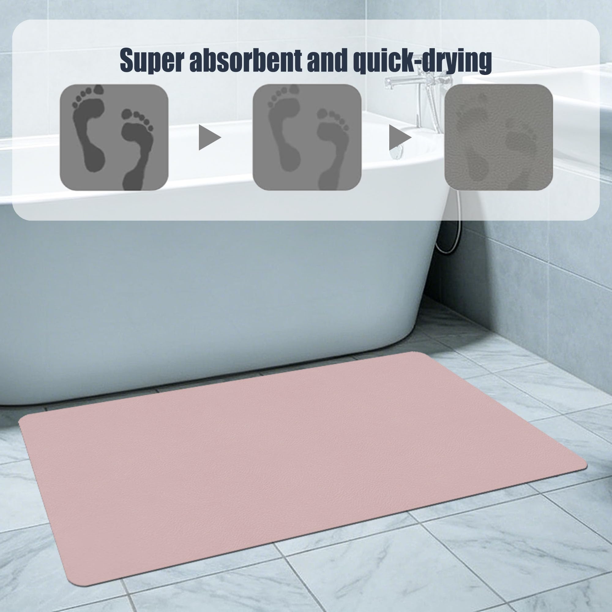 Alfombra Diatomita Baño 75 x 170 cm Rápido Secado Alfombrilla de Baño de Piedra de Diatomita Antideslizante y Antihumedad para Bañera, Ducha, Cuarto de y Cocina, Rosa