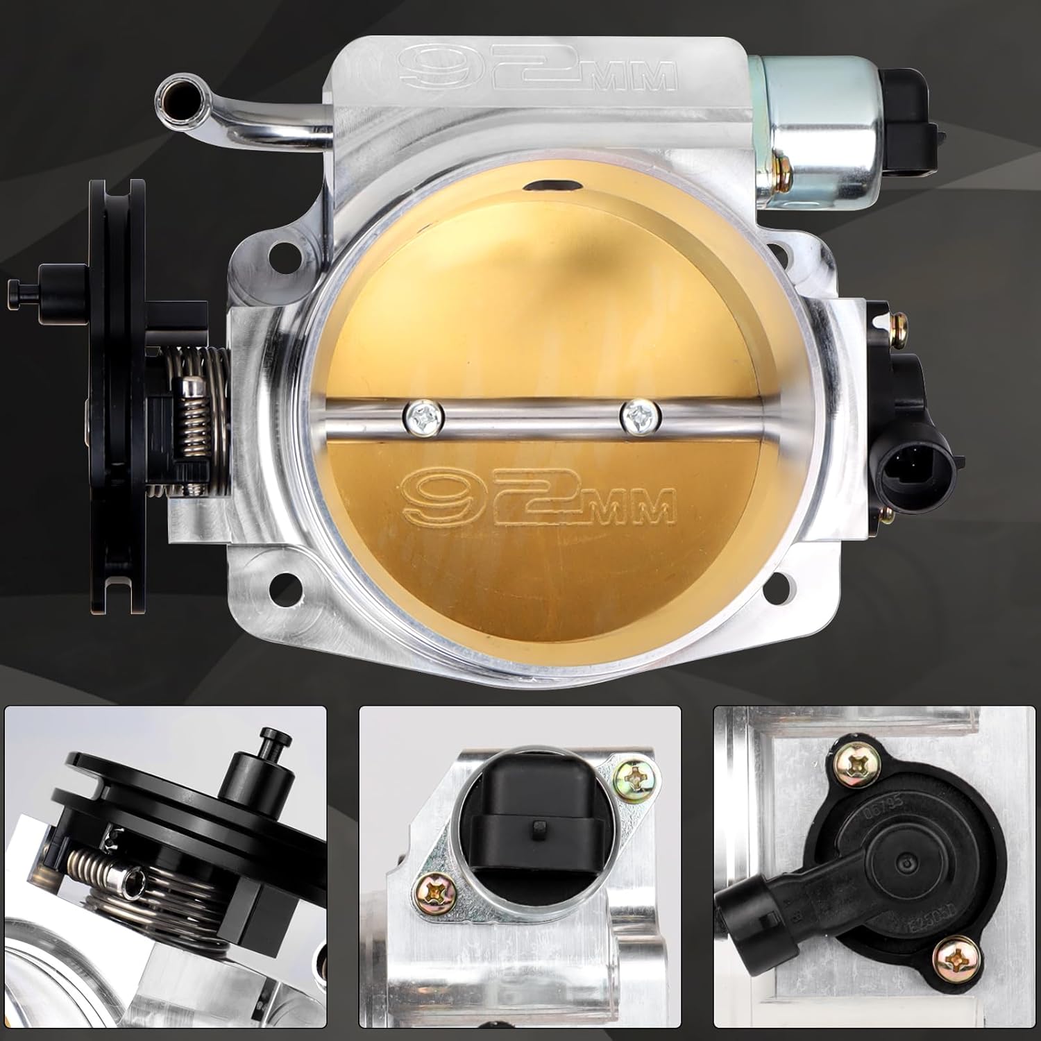 92mm Throttle Body for LS1 LS2 LS3 LS6 LS7 LSX GM Gen III LS Style 4 Bolt Intake Manifold, with Throttle Position Sensor and Idle Air Control TPS IAC Aluminum Silver