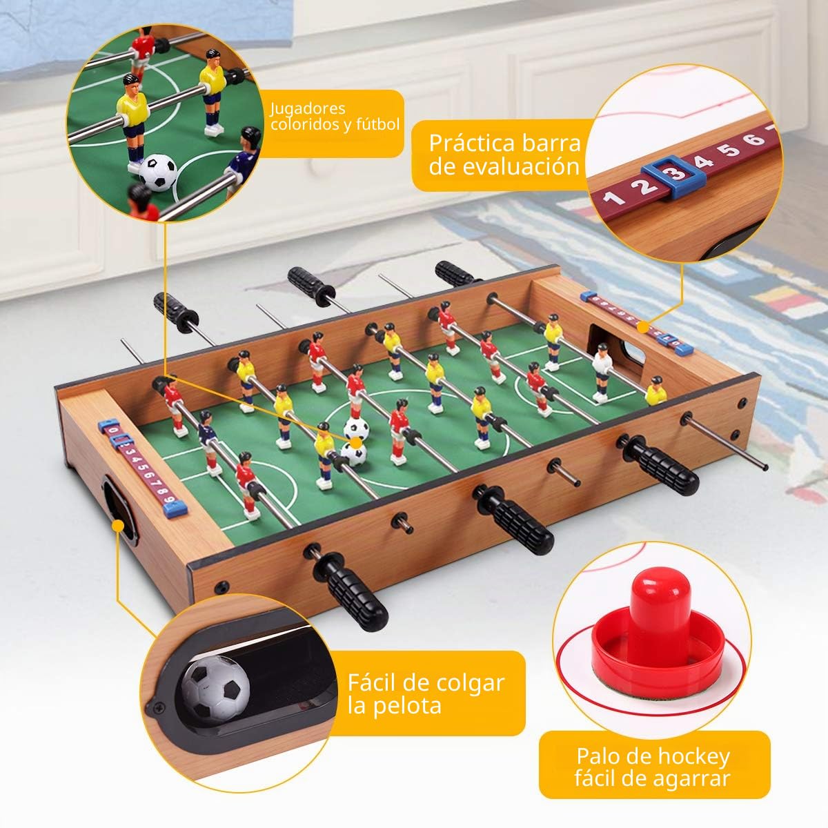 GOPLUS Futbolín Air Hocky 2 en 1, Juego de Futbolín de Madera con Asas Duraderas, Juego de Mesa Multifucional sin Patas, Ideal para Niños y Adultos, Familias Fiesta, 69×36×10 cm