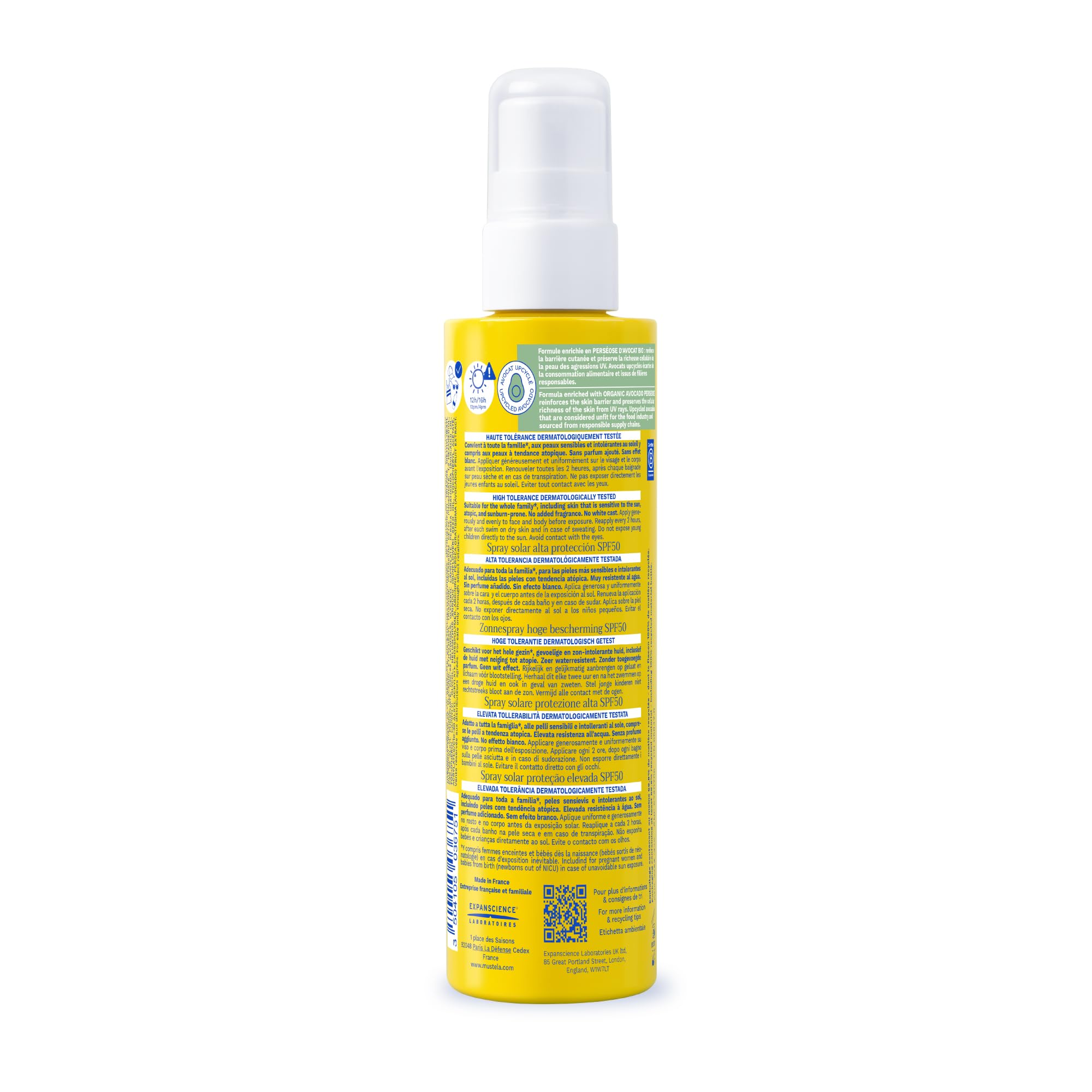 Mustela Spray Latte Solare Spf 50, Viso, Corpo, Con Avocado e Vitamina E, Neonati, Bambini, Tutta la Famiglia, Adatto in Gravidanza - Protezione Molto Alta dai Raggi UVB e UVA (200ml)