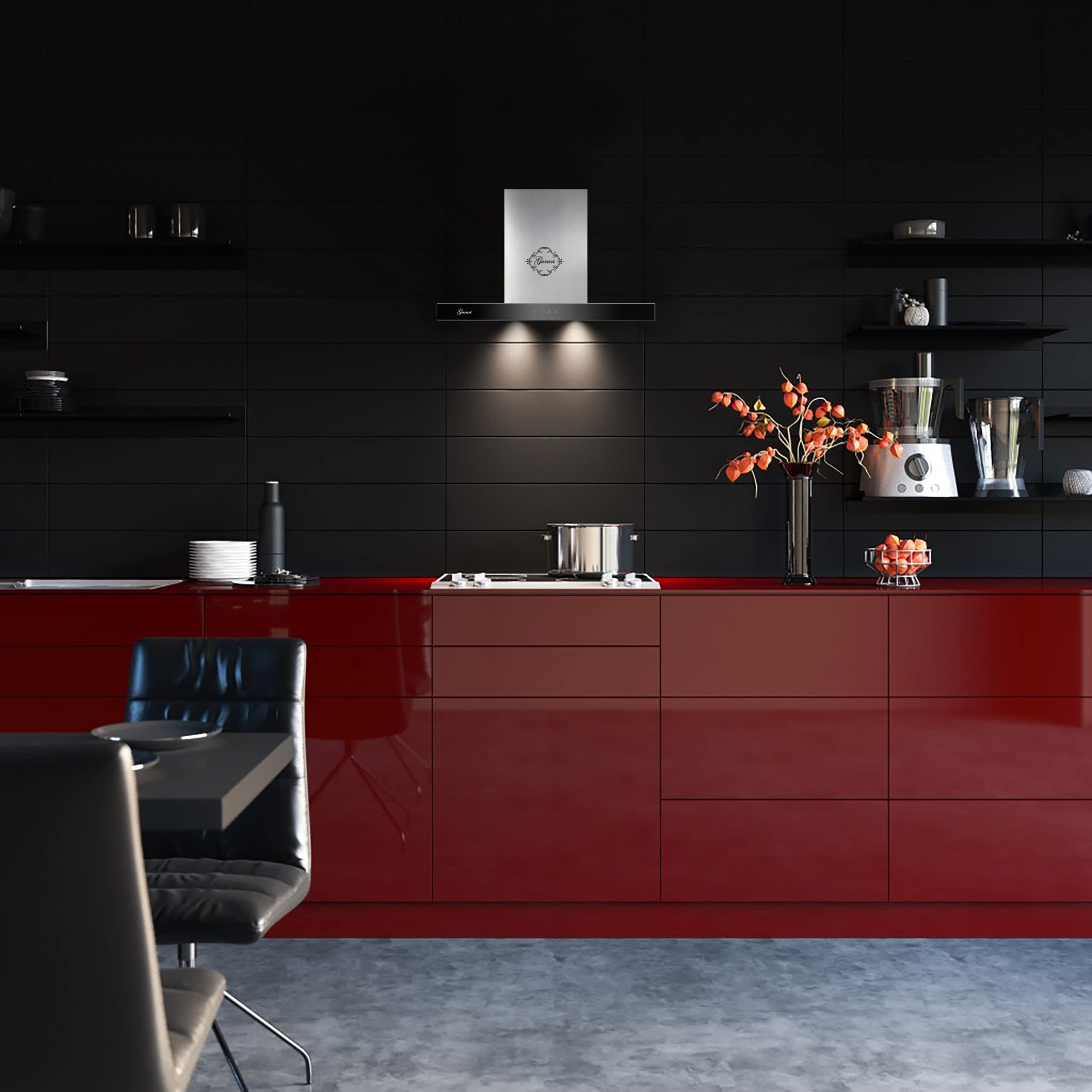 Gurari Campana de pared 462 IS 9 Pr, campana extractora de acero inoxidable 90 cm/panel de cristal negro/succión, 1000 m³/h, 3 niveles/campana extractora/campana extractora de aire viciado