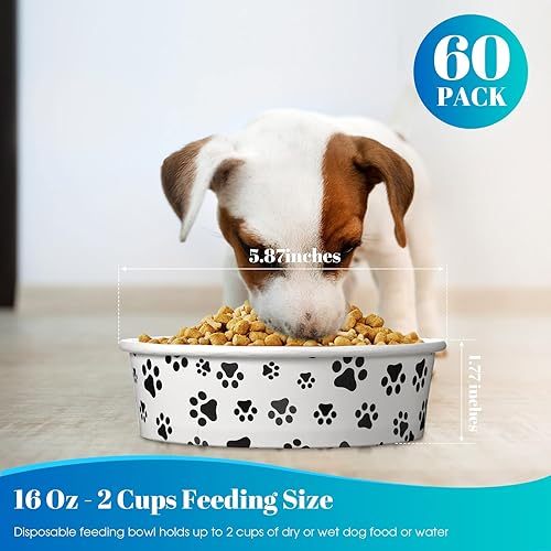 Miniatura 9 de Potchen 60 cuencos desechables para mascotas, papel, cuencos pequeños para perros con bonito patrón, adecuados para alimentos secos y húmedos,